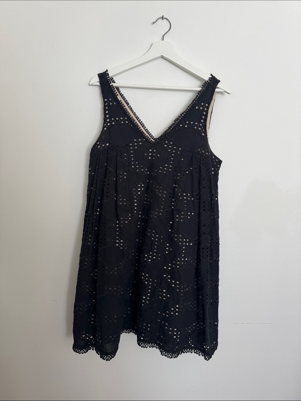 Maeve Black Eyelet V-Neck Mini Dress